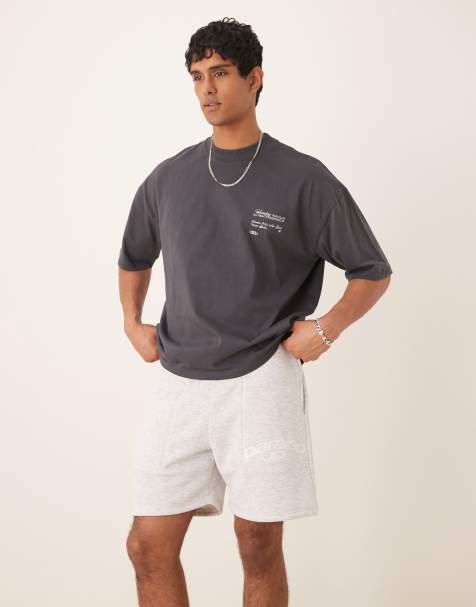 ASOS DESIGN jersey shorts with print in grey marl (part of a set) - view 1