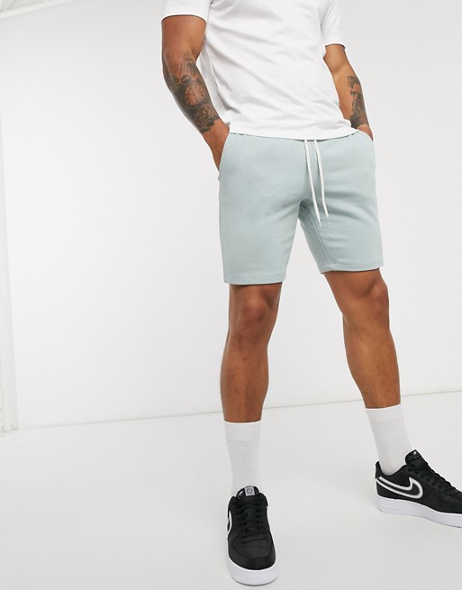 ASOS DESIGN jersey skinny shorts in grey with contrast drawcord