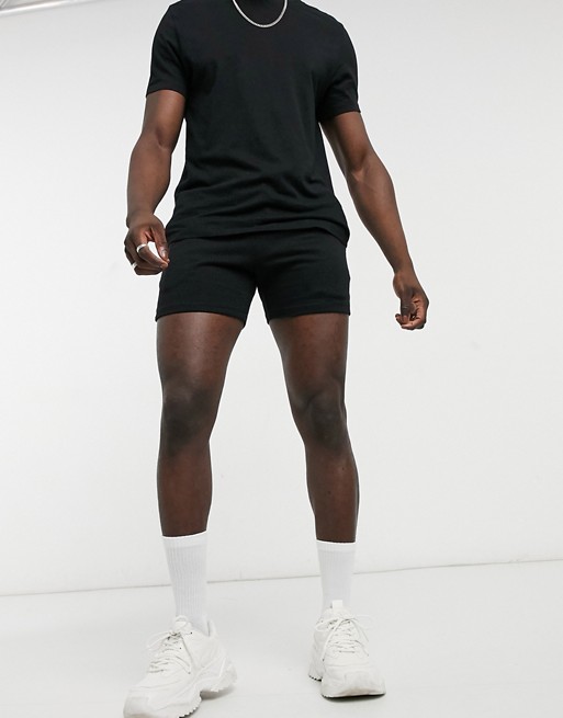 ASOS DESIGN jersey skinny shorts in shorter length in black