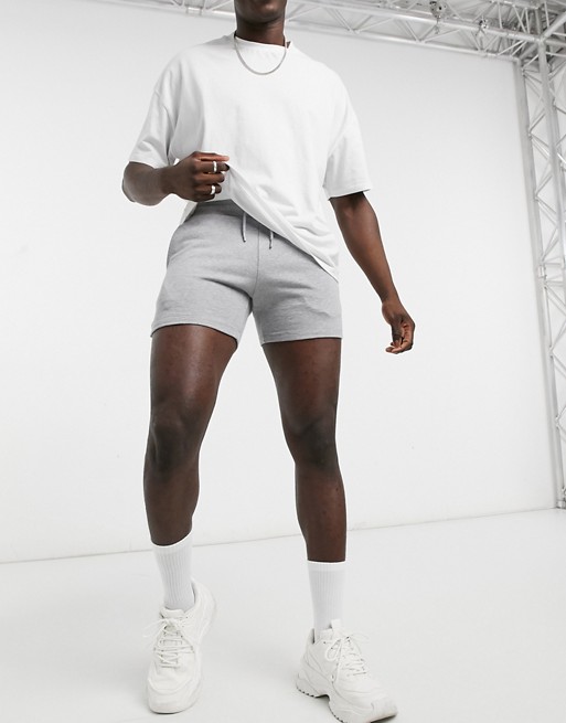ASOS DESIGN jersey skinny shorts in shorter length in grey marl