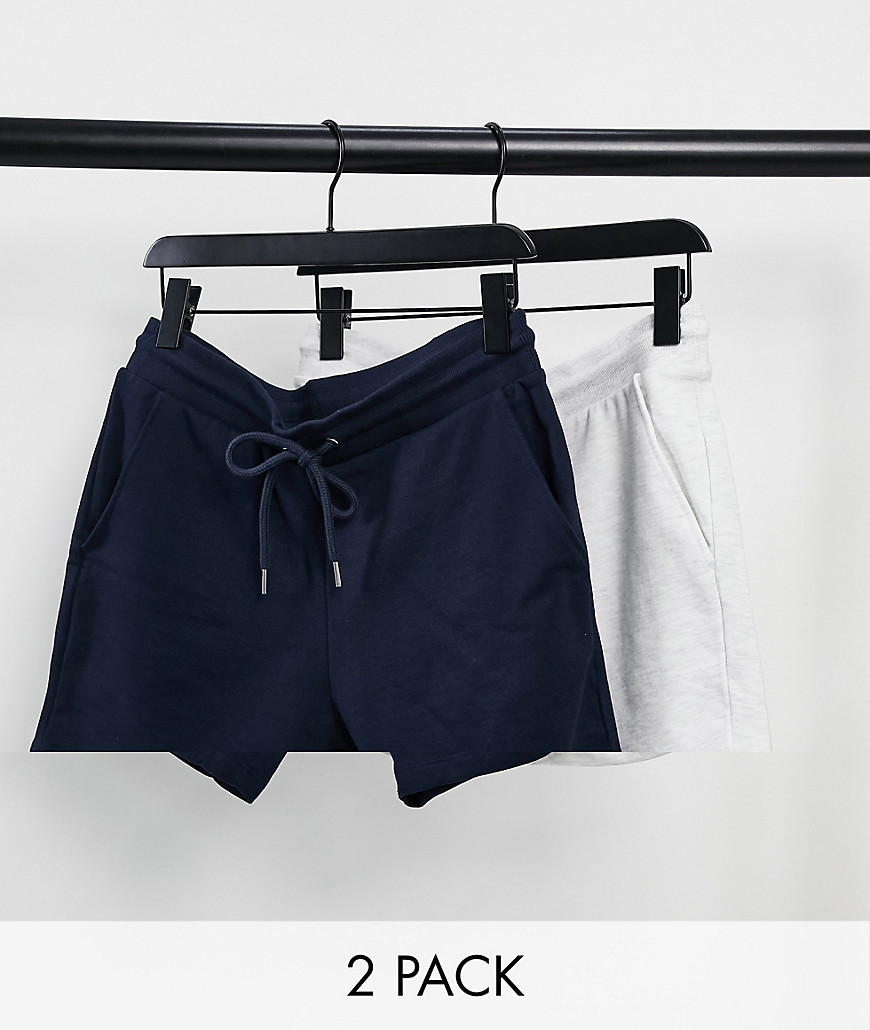 ASOS DESIGN jersey skinny shorts in shorter length in navy/white heather 2 pack-Multi