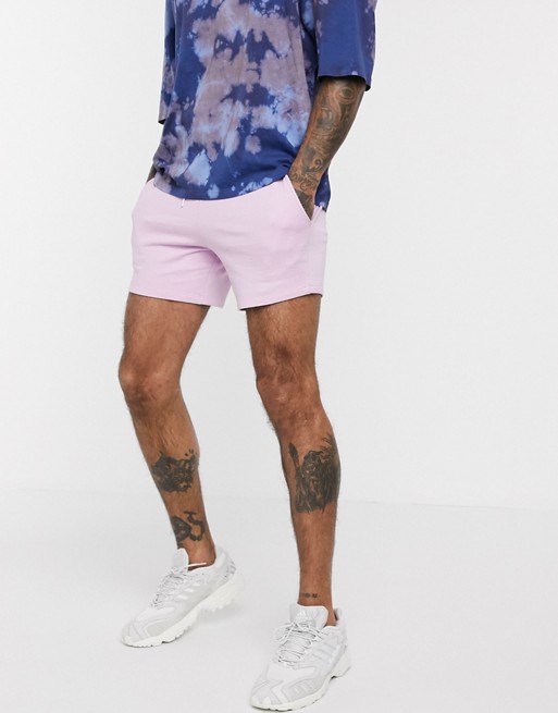 ASOS DESIGN jersey skinny shorts in shorter length in pastel pink