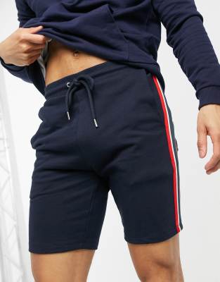 Asos Design Jersey Skinny Shorts With Knitted Side Stripe In Navy