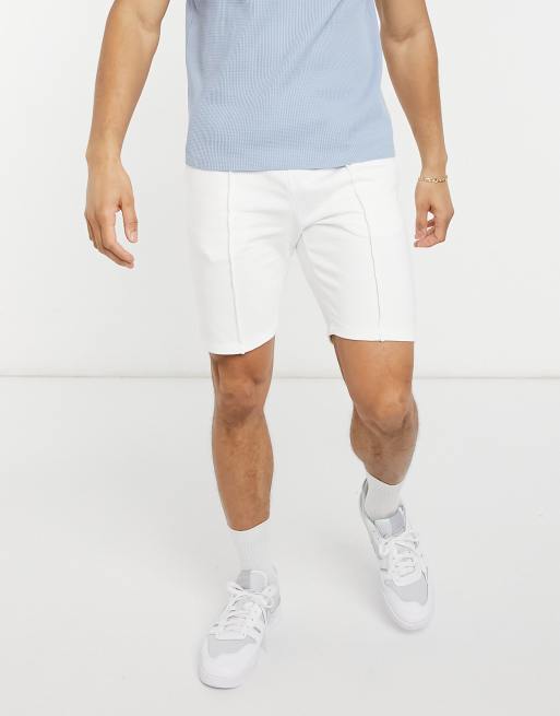 ASOS DESIGN jersey skinny shorts with pin tucks in white, 4 of 4