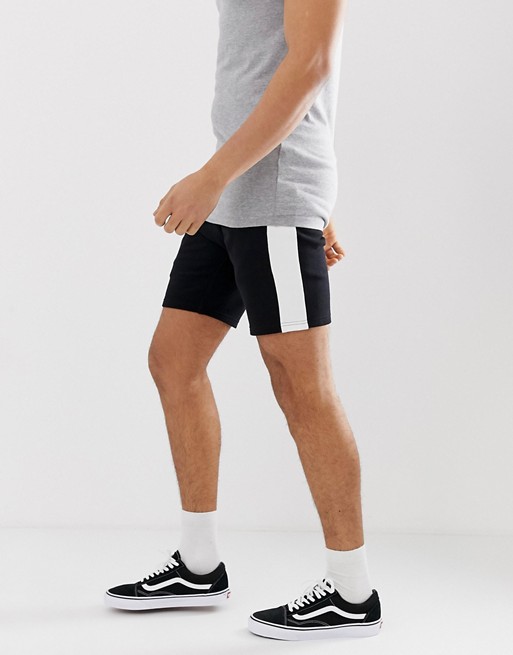 ASOS DESIGN jersey skinny shorts with side stripe in black | ASOS