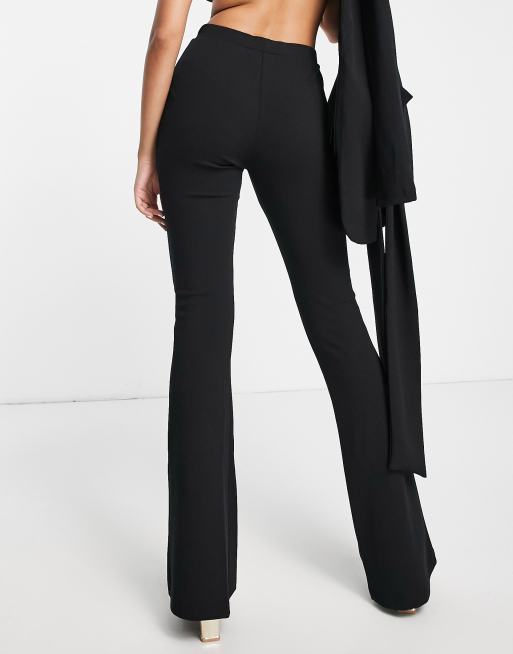 ASOS DESIGN jersey slim kick flare suit trouser in black , 2 of 4