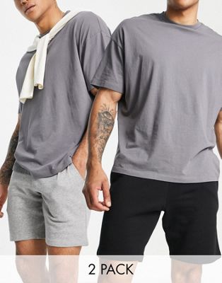 ASOS DESIGN jersey slim shorts in black/grey marl 2 pack