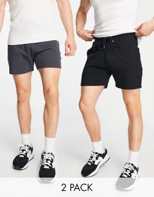 ASOS DESIGN jersey slim shorts in black/washed black 2 pack