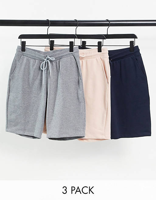 Shorts jersey slim shorts in navy/pink/grey 3 pack 