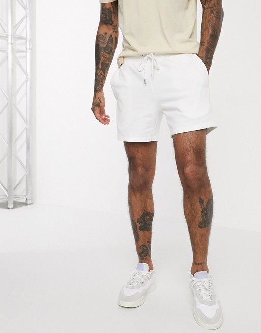 ASOS DESIGN jersey slim shorts in shorter length in white