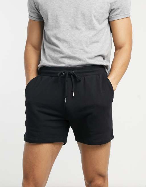 ASOS DESIGN jersey slim shorts in shorter length in black | ASOS