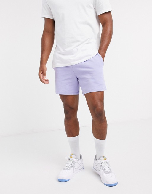 ASOS DESIGN jersey slim shorts in shorter length in lilac