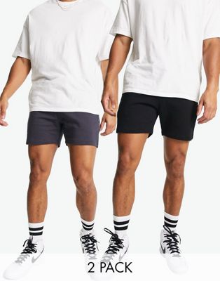 ASOS DESIGN jersey slim shorts shorter length in black/grey 2 pack