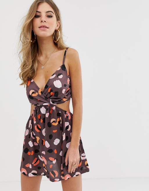 ASOS DESIGN jersey slinky beach sundress with cut outs in chocolate ...