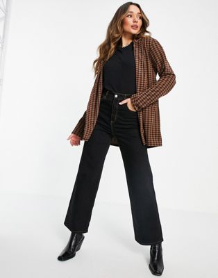 ASOS DESIGN jersey slouchy suit blazer in chocolate gingham