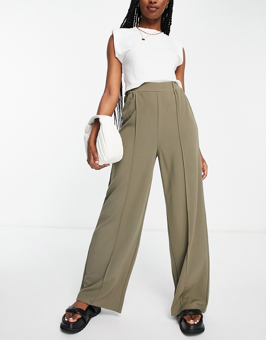 ASOS DESIGN jersey slouchy wide leg suit pants in moss-Green