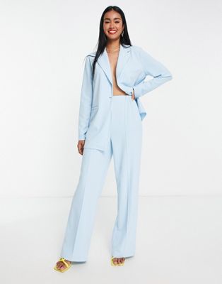 ASOS DESIGN jersey slouchy wide leg suit trousers in pale blue | ASOS