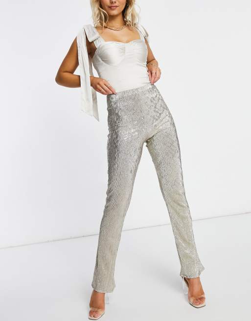 ASOS DESIGN jersey sparkle bralet top co-ord in silver