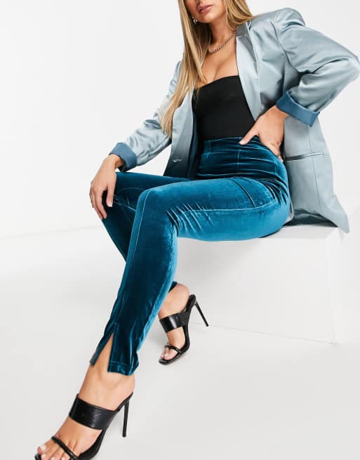 ASOS DESIGN jersey wrap suit in peacock velvet, 3 of 3