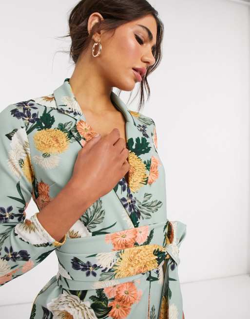 ASOS DESIGN jersey suit blazer in green floral