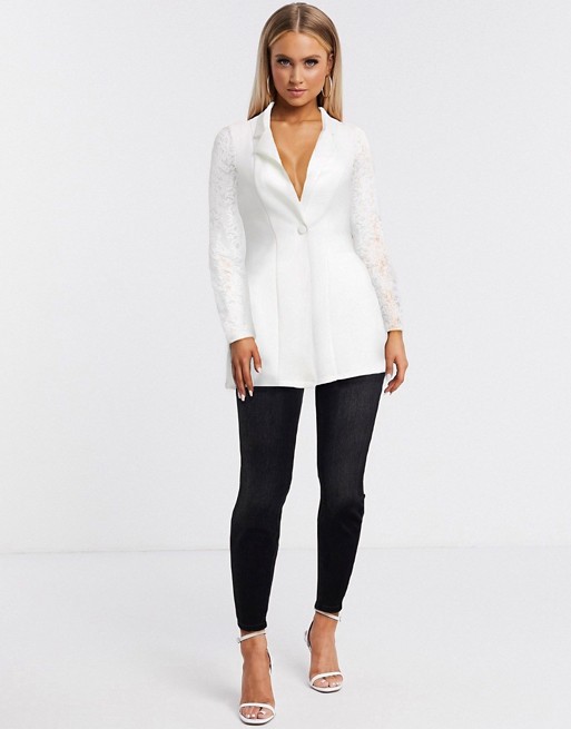 ASOS DESIGN jersey suit blazer with lace sleeves
