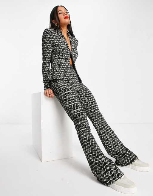 ASOS DESIGN jersey suit flare pants in mint geo print 