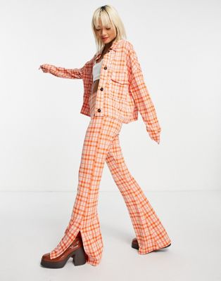 ASOS DESIGN jersey suit flare with split detail in orange check