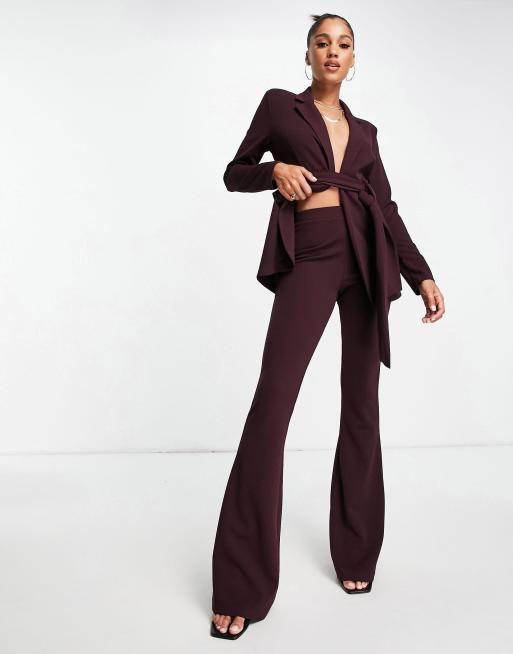 Asos Design Jersey Suit Kickflare Trouser In Wine Asos