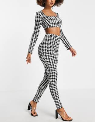 Asos Design Jersey Suit Skinny Pants In Mono Houndstooth - Part Of A Set-multi