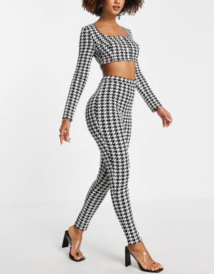 ASOS DESIGN jersey suit skinny pants in mono houndstooth - part of a set-Multi