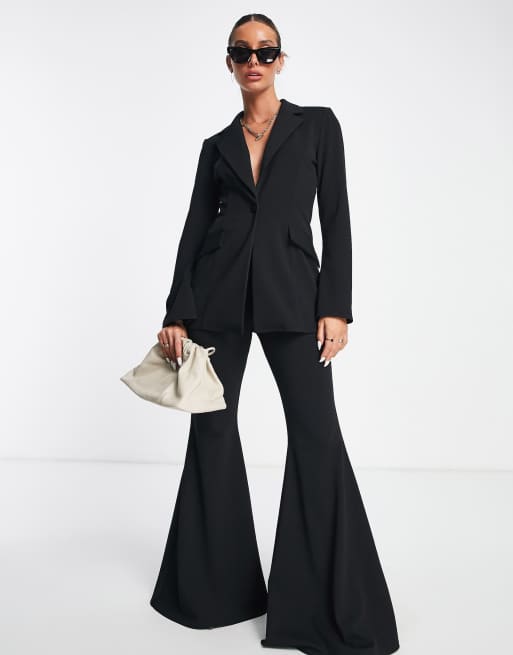 ASOS DESIGN jersey suit slim leg tailored pants with split ankle in black