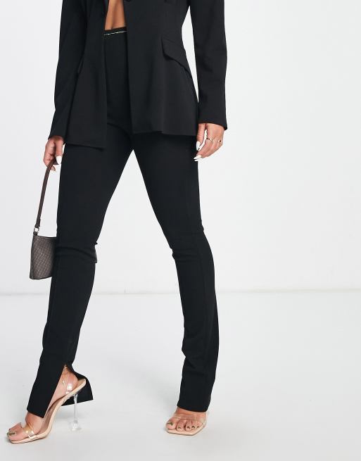 ASOS DESIGN jersey suit slim leg trouser with split ankle in black