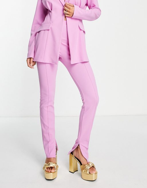 ASOS DESIGN jersey suit slim leg trouser with split ankle in pink | ASOS