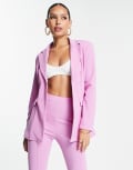 [ASOS DESIGN] ASOS DESIGN jersey suit strong shoulder nipped waist blazer in pink 6 Pink