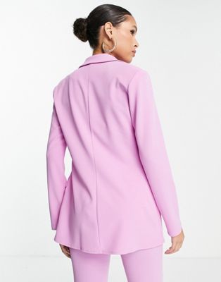 ASOS DESIGN Petite jersey suit strong shoulder nipped waist blazer in pink