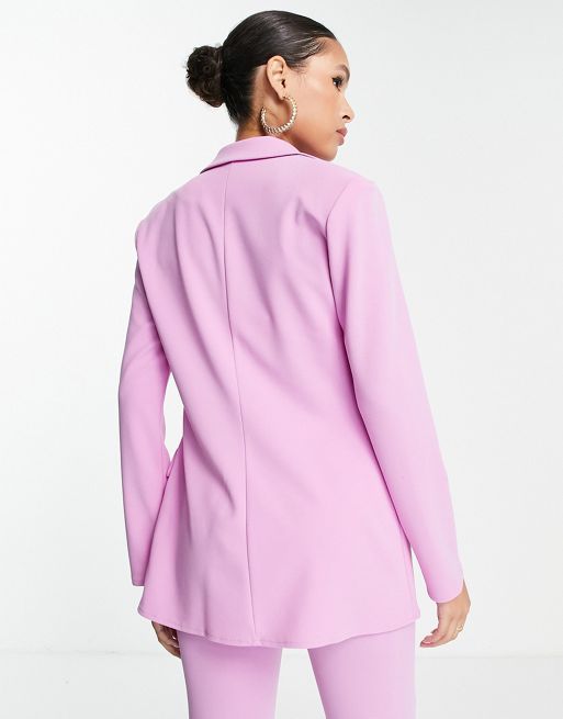 ASOS Design Jersey Exaggerated Shoulder Satin Suit Blazer in Pink