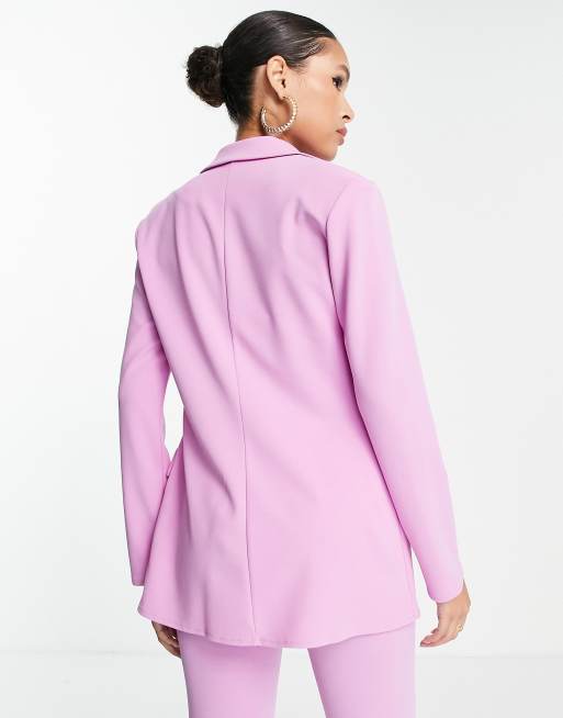 ASOS DESIGN jersey tie front blazer with lace sleeves in pale pink