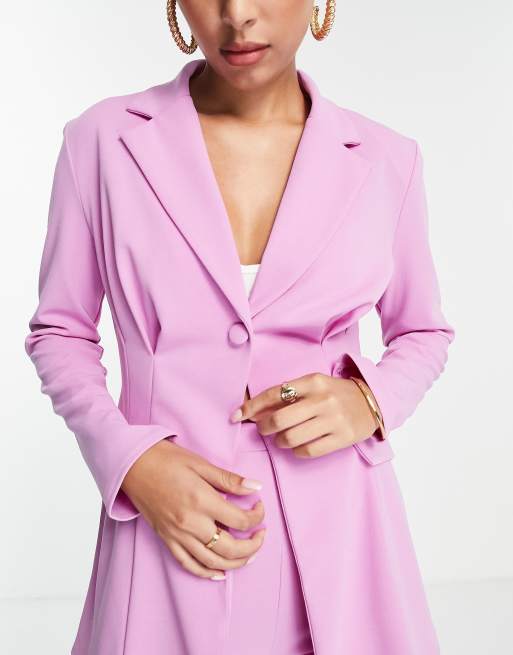 ASOS DESIGN jersey suit strong shoulder nipped waist blazer in pink, 3 of 4