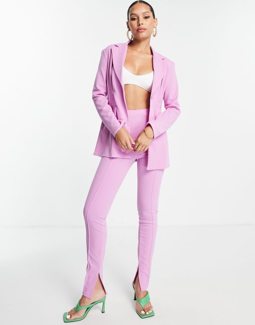 ASOS Design Jersey Exaggerated Shoulder Satin Suit Blazer in Pink