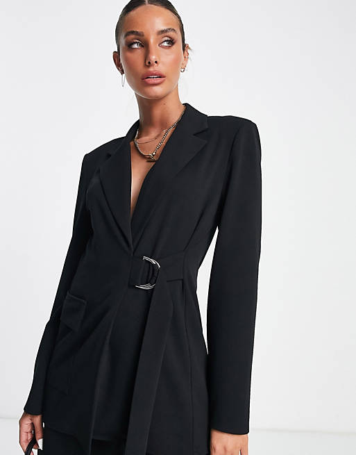  jersey suit utility blazer with D-ring detail in black 