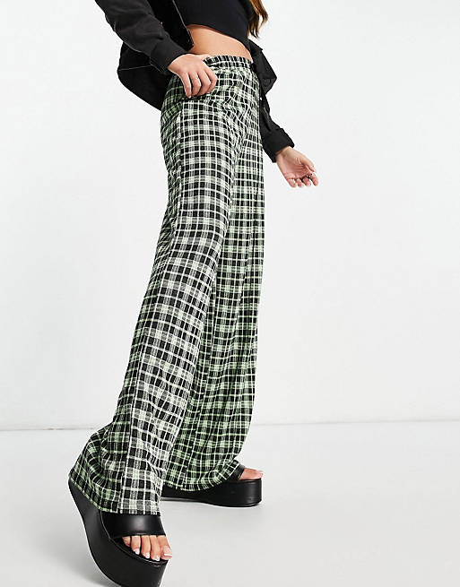 Trousers & Leggings jersey suit wide track pant in neon check 