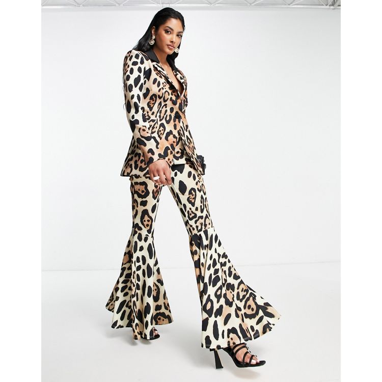 ASOS DESIGN jersey superflare suit trouser in leopard print | ASOS