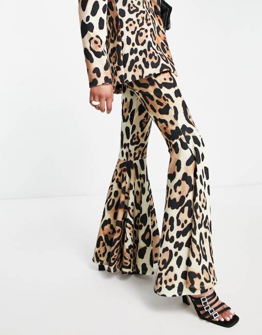 ASOS DESIGN jersey superflare suit trouser in leopard print