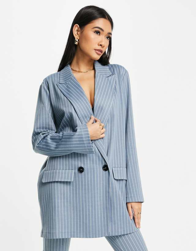 ASOS DESIGN jersey supersized boyfriend suit blazer in blue pinstripe