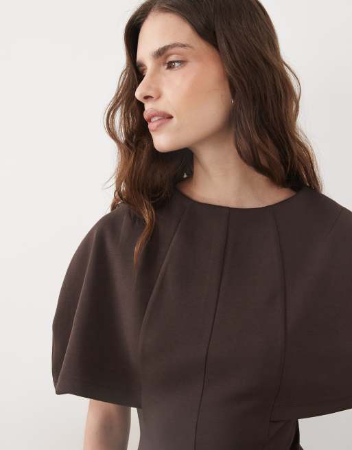ASOS DESIGN jersey T-shirt co-ord met cape-mouwen in bruin, 3 van 4