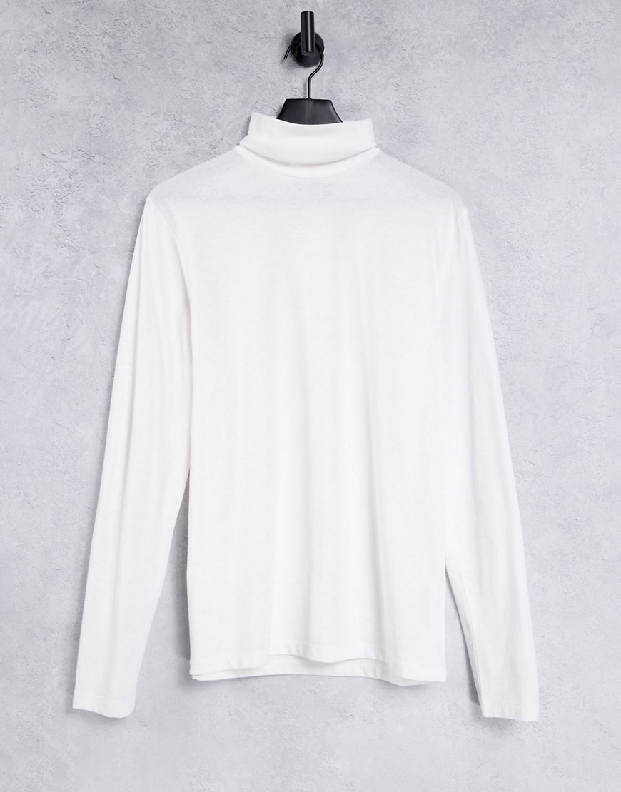 ASOS DESIGN - Jersey T-shirt met col en lange mouwen in wit