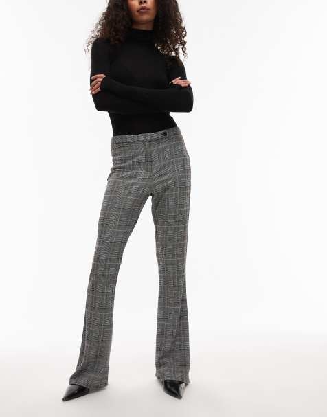 ASOS DESIGN jersey tailored flare pants in black and white houndstooth - view 1