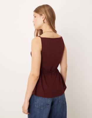 Asos Design Jersey Tank Top With Tie Waist Detail In Red