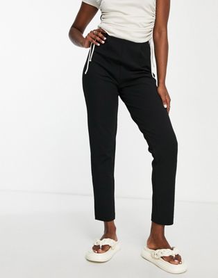 ASOS DESIGN jersey tapered suit trousers in black