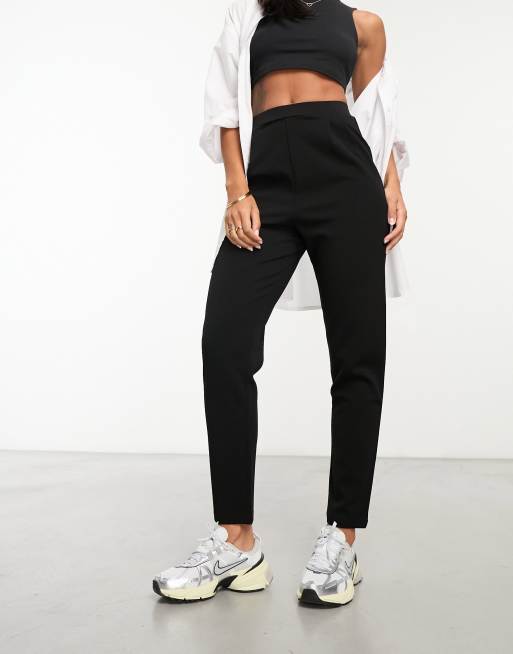 ASOS DESIGN jersey tapered tailored trousers in black, 4 of 4